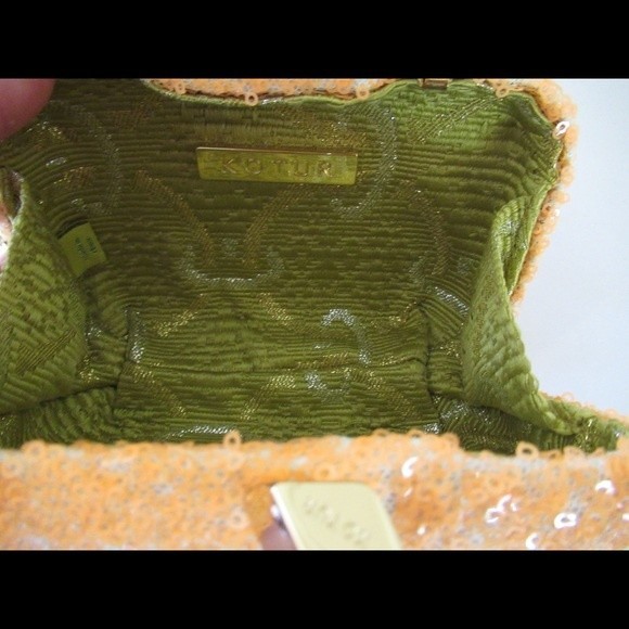 Kotur Bright Orange Sequin Clutch With Chain Handbag - Picture 7 of 10